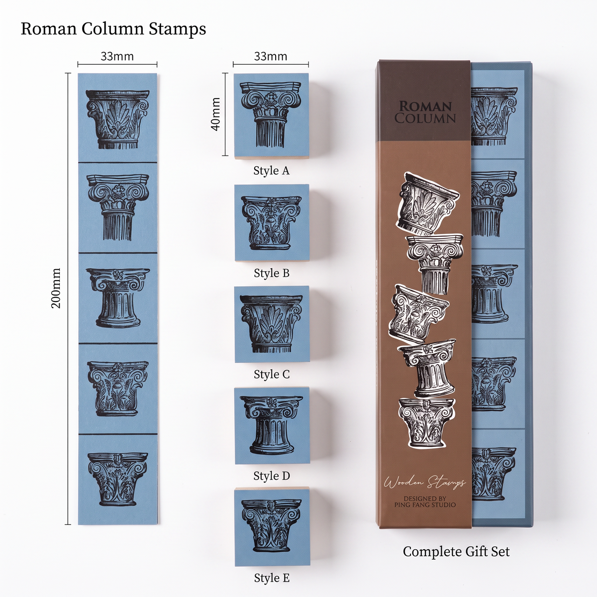 Roman Column Wooden Stamp Collection