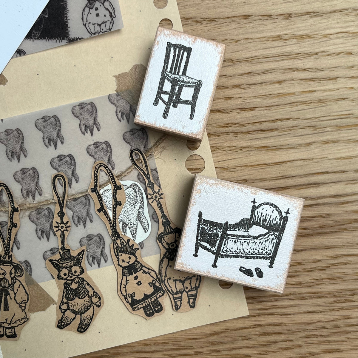 Antique Dollhouse Wooden Stamp Collection