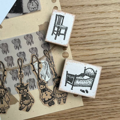 Antique Dollhouse Wooden Stamp Collection